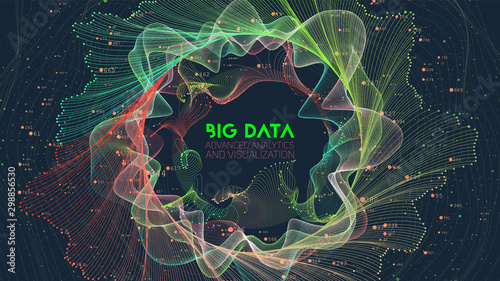 Vector abstract colorful big data information sorting visualization. Social network, financial analysis of complex databases. Visual information complexity clarification. Intricate data graphic