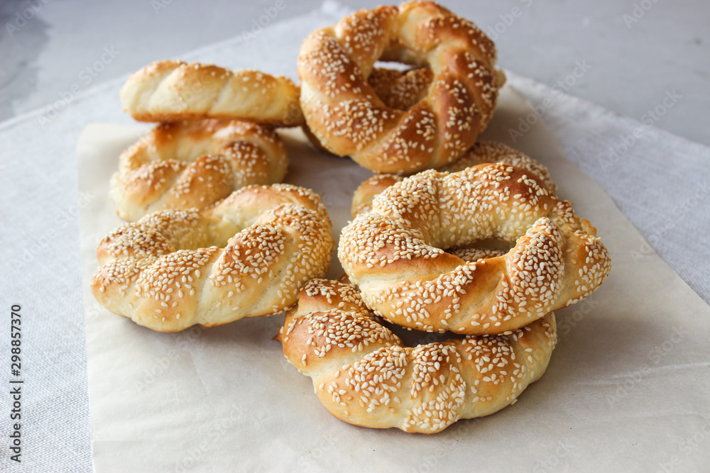 Lush yeast bagels with sesame seeds