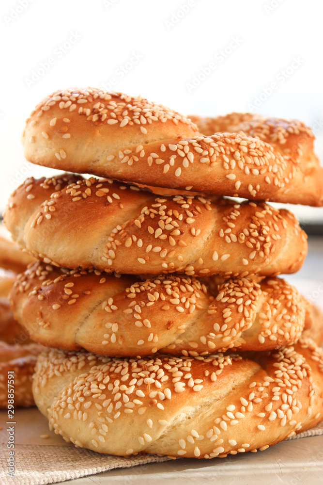 Lush yeast bagels with sesame seeds