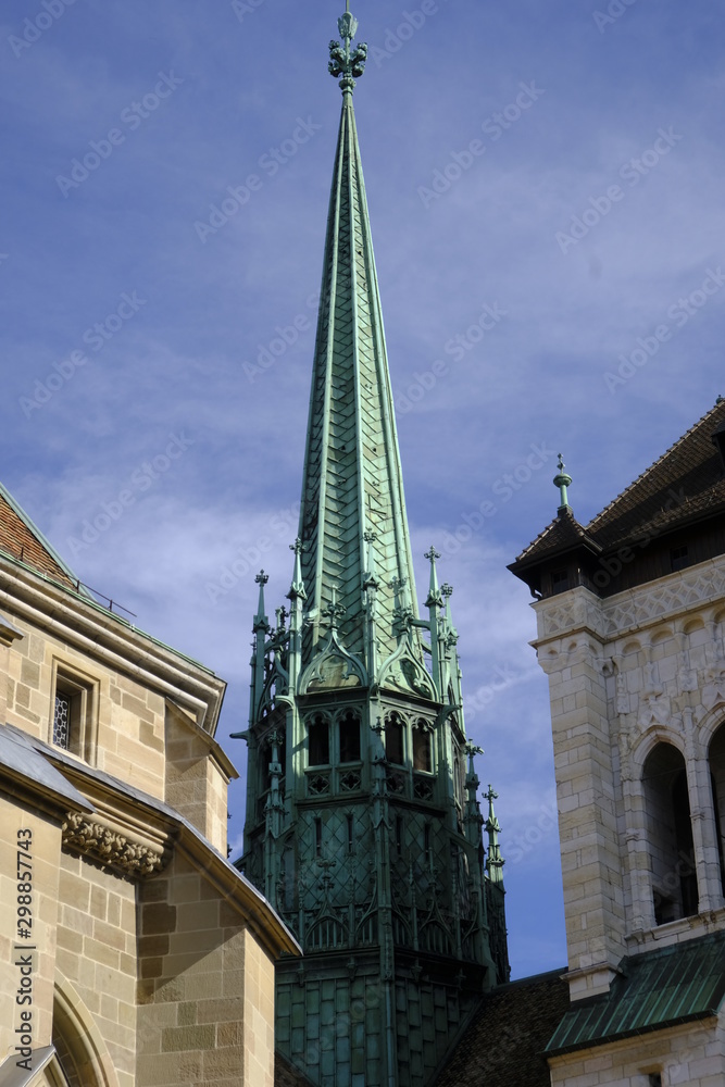 Switzerland Geneva October 06 2017 The St. Pierre Cathedral is a cathedral in Geneva,The present neo-classical façade dates from the middle of the eighteenth century