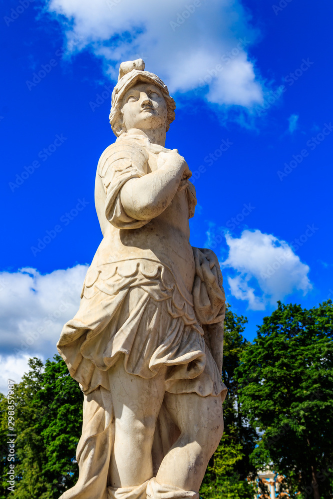 Symbolic marble statue Warrior Valor in Catherine park at Tsarskoye Selo in Pushkin, Russia