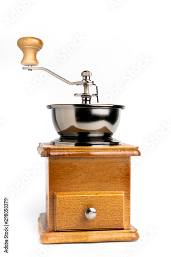Antique coffee grinder,isolated on white background.