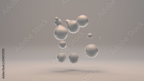 3D rendering of pearl drops on a white background. Drops of white liquid in space and weightlessness merge with each other. Abstract, futuristic design isolated on white background.