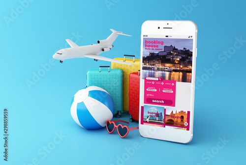 3d Smartphone with application for booking hotel