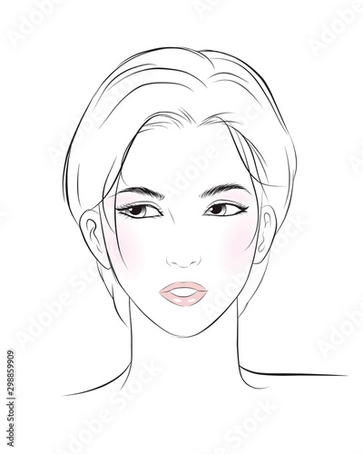 girl face short hair portrait isolated on white background. hand drawn vector illustration
