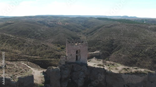 Aerial view of Ruins of abandoned European castle