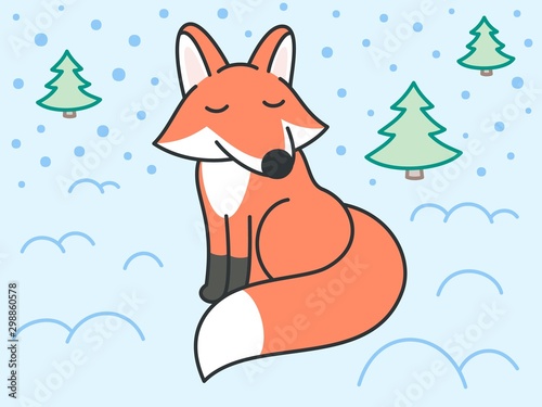 Orange fox, flat design outline vector character