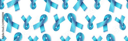 Vector Blue realistic ribbon Seamless Pattern to Prostate Cancer Awareness Month, November. Men's health concept for prostate, colon, testicular cancer, suicide. Horizontal medical web header, poster