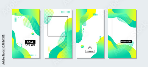 Vector set of vertical abstract backgrounds. Liquid fluid bright templates for social media stories