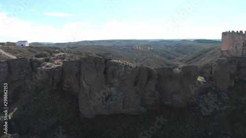 Aerial view of Ruins of abandoned European castle photo