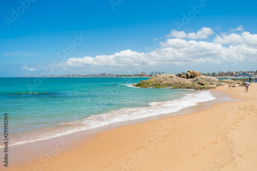 A view of Farol de Itapua beach - calm waters and beautiful turquoise sea - Salvador  Bahia  Brazil 