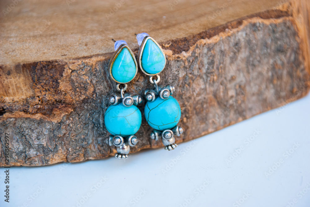 Handmade earrings. Turquoise silver boho earrings.