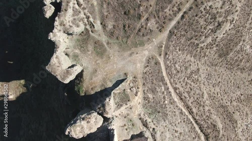 Aerial view of Ruins of abandoned European castle