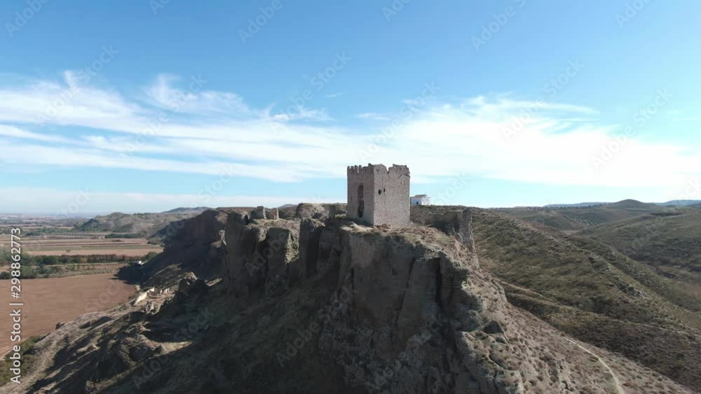 Aerial view of Ruins of abandoned European castle Aerial view of Ruins of abandoned European castle