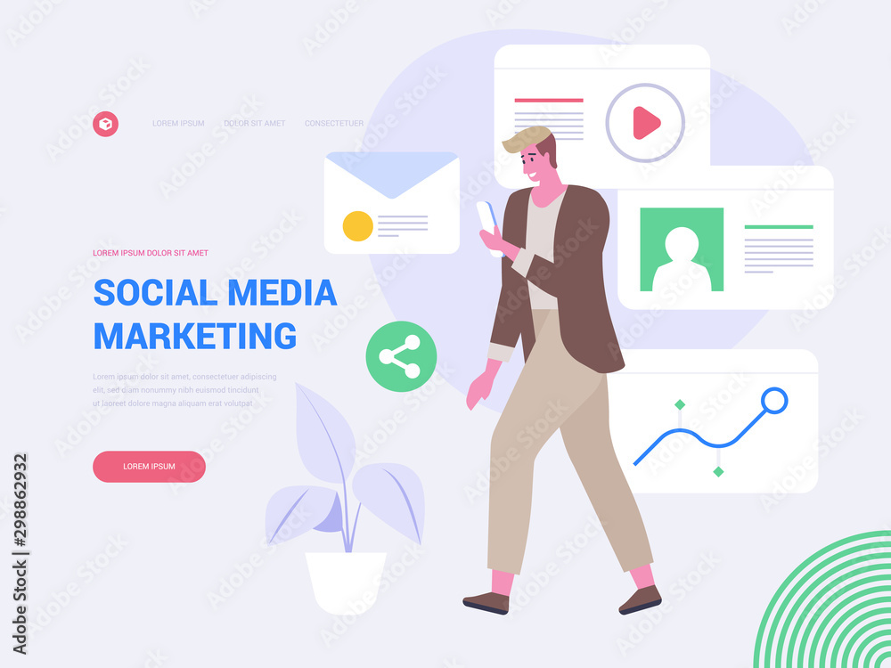 Media marketing landing page vector template Media marketing landing page vector template