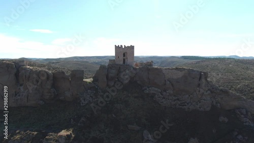 Aerial view of Ruins of abandoned European castle