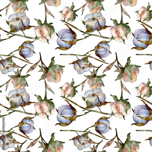 White cotton floral botanical flowers. Watercolor background illustration set. Seamless background pattern. © LIGHTFIELD STUDIOS