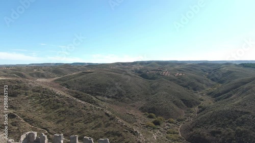 Aerial view of Ruins of abandoned European castle