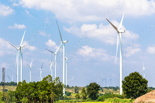 Wind turbine  generators line the hilltops photo