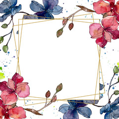 Orchid floral botanical flowers. Watercolor background illustration set. Frame border ornament square.