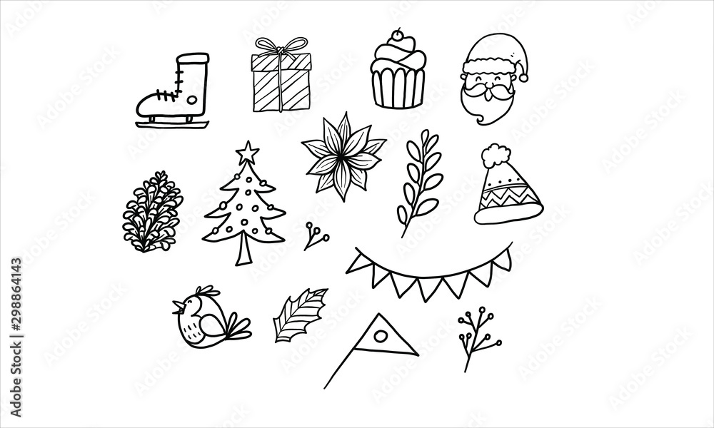 Ornament Merry Christmas and happy new year hand drawn holiday icon vector illustration. winter party decoration. Ornament Merry Christmas and happy new year hand drawn holiday icon vector illustration. winter party decoration.