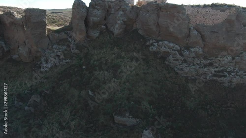 Aerial view of Ruins of abandoned European castle