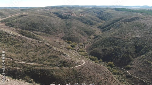 Aerial view of Ruins of abandoned European castle