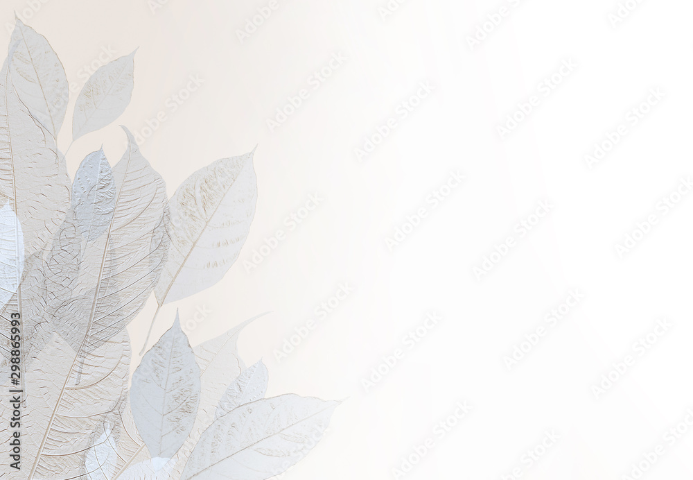 Natural leaves patten background on pastel light brown color gradient to white space for copy space