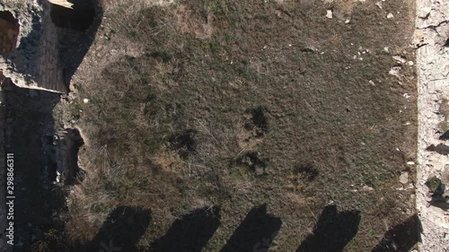 Aerial view of Ruins of abandoned European castle photo