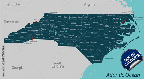 Map of state North Carolina, USA