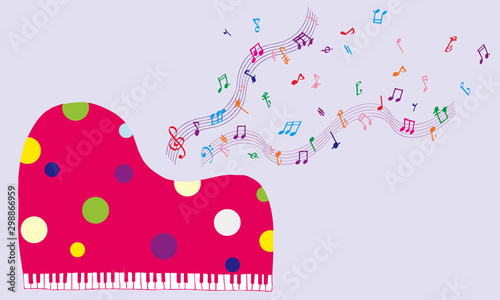 grand piano with notes - colorful dots グランドピアノと音符 -カラフルドット