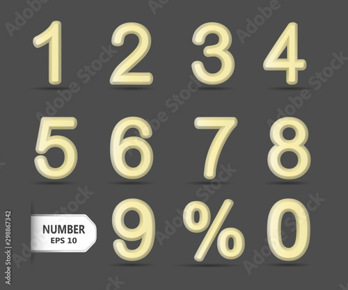 Set of 3D geometric numbers and symbols. Golden metallic shiny typeface on black background. Good set for treasure and finance concepts. EPS 10 vector illustration.