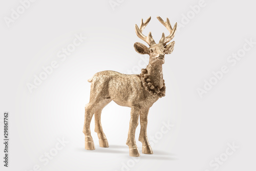 Gold Red deer, reindeer, christmas / autumn picture, isolated on white background, decoration, postcard, wall paper © David Peperkamp