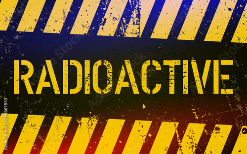 Radioactive warning sign. Nuclear power danger symbol with yellow and hazard black stripes. Vector Illustratio.