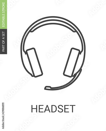 Headset Icon with Editable Stroke in Flat Linear Style. For Web Site Icons Set.
