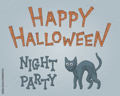 Sketch black cat illustration for Halloween party