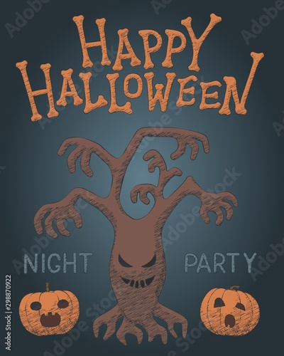 Hand drawn spooky tree vector for Halloween party