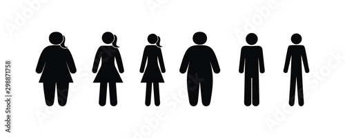 stick figure people icons, physique of man, illustration of man and woman isolated on white background