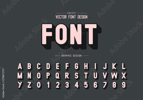 Shadow font and alphabet vector, Style typeface letter and number design, graphic text on background