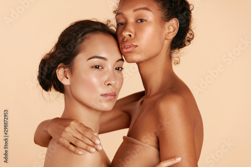 Beauty. Multi-ethnic women with natural face makeup and healthy skin portrait...