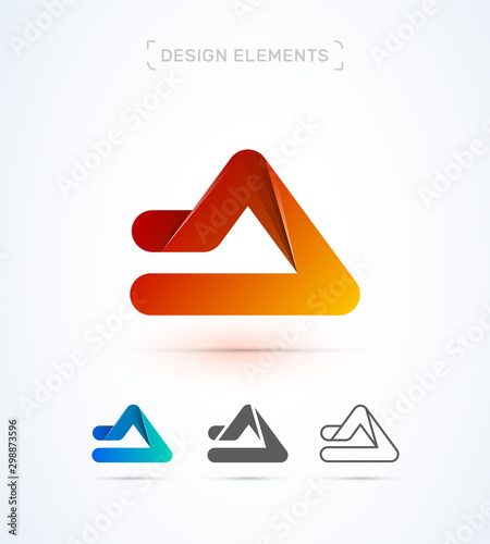 Vector abstract letter A logo design template. Arrow, play button icon. Origami paper, material, flat style