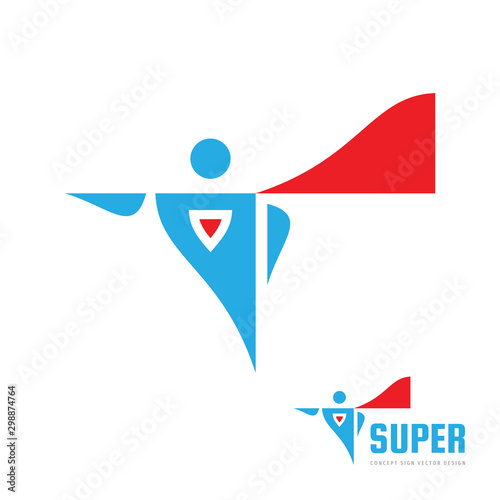 Super human concept logo design. Abstract comix hero man figure vector sign. 