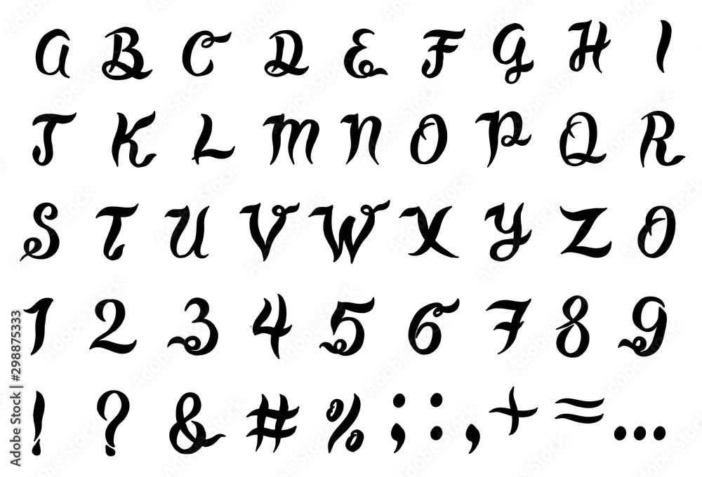 Hand drawn vector alphabet, font.