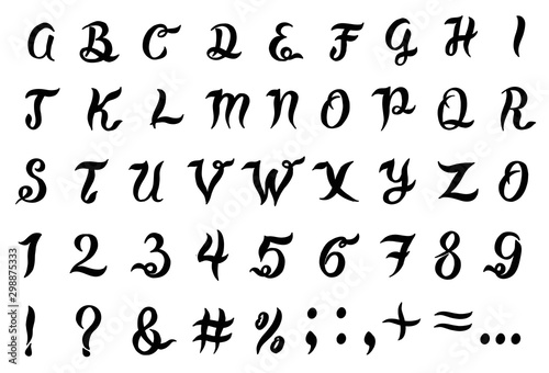 Hand drawn vector alphabet, font.