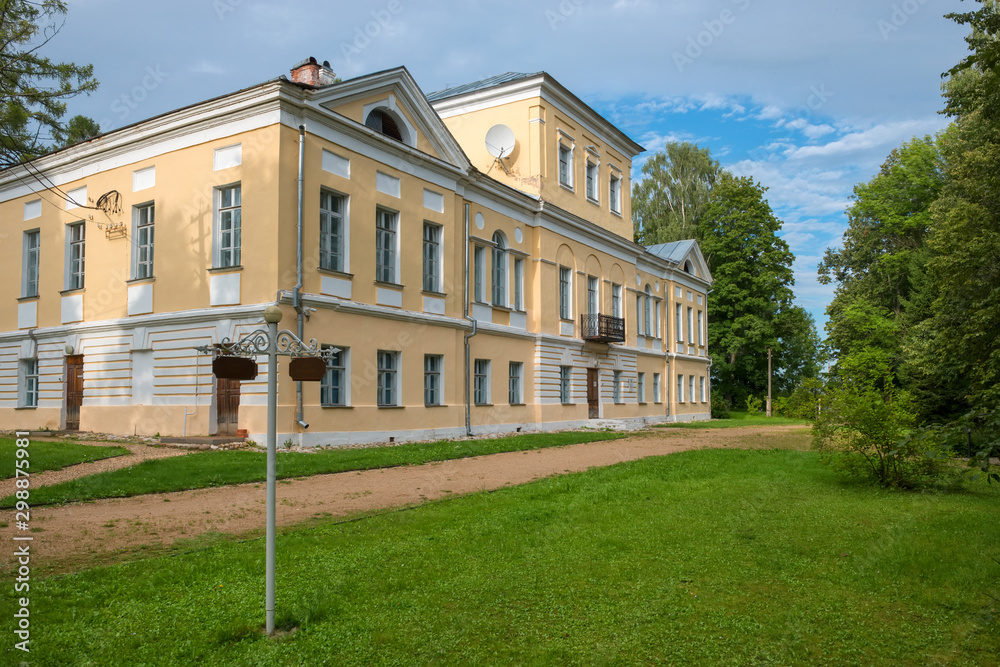 BERNOVO, TVER REGION, RUSSIA - AUGUST 11, 2019: Museum building A.S. Pushkin. The main house  of the estate of the landowners Wulf. The village of Bernovo