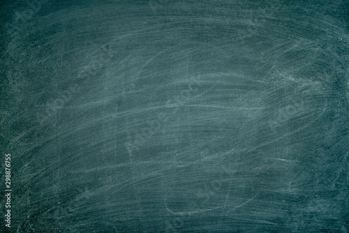 Working place on empty rubbed out on green board chalkboard texture background for classroom or wallpaper, add text message.