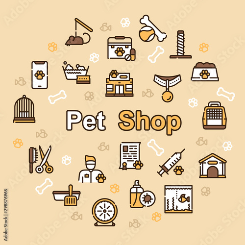 Pet service color linear icons set