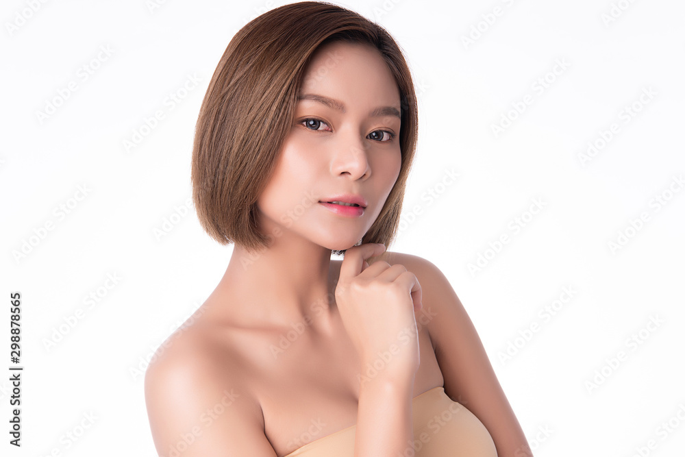 Beautiful young Asian woman touching soft cheek and smile with clean and fresh skin. Happiness and cheerful with, isolated on white background, Beauty and Cosmetics Concept, Beautiful young Asian woman touching soft cheek and smile with clean and fresh skin. Happiness and cheerful with, isolated on white background, Beauty and Cosmetics Concept,