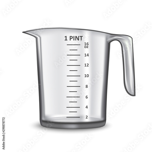 Realistic 3d Detailed Transparent Glass or Plastic Empty Measuring Cup. Vector