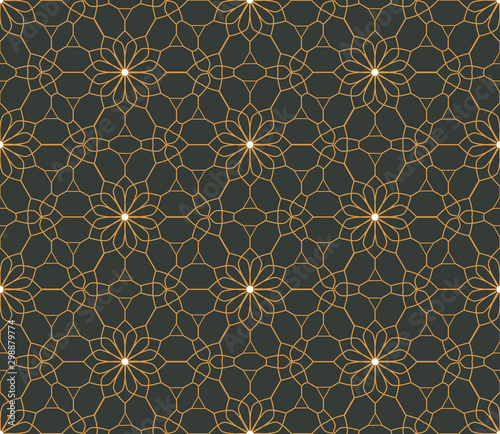 Vector ornamental seamless pattern. Gold and blue background and wallpaper in Arabic style. Geometric pattern. illustration for your design. ь